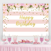 Lofaris Watercolor Flower Pink Floral Happy Birthday Backdrop
